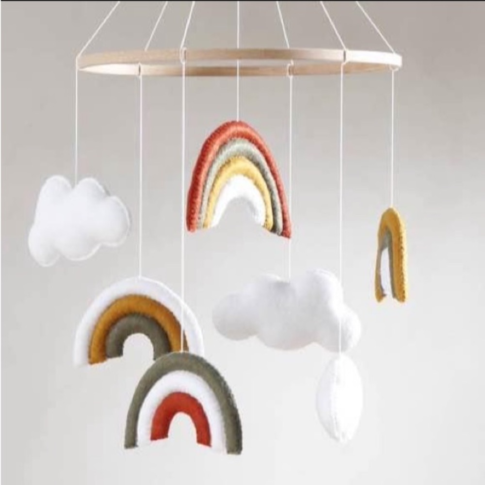 Rainbow With Cloud Baby Crib Mobile Non Toxic Wool Nursery Baby Shower Gift NWT